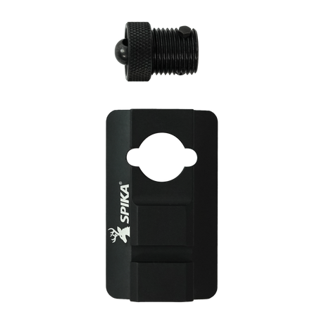Spika Velocity bipod adaptor parts: black picatinny rail plate and threaded sling swivel stud
