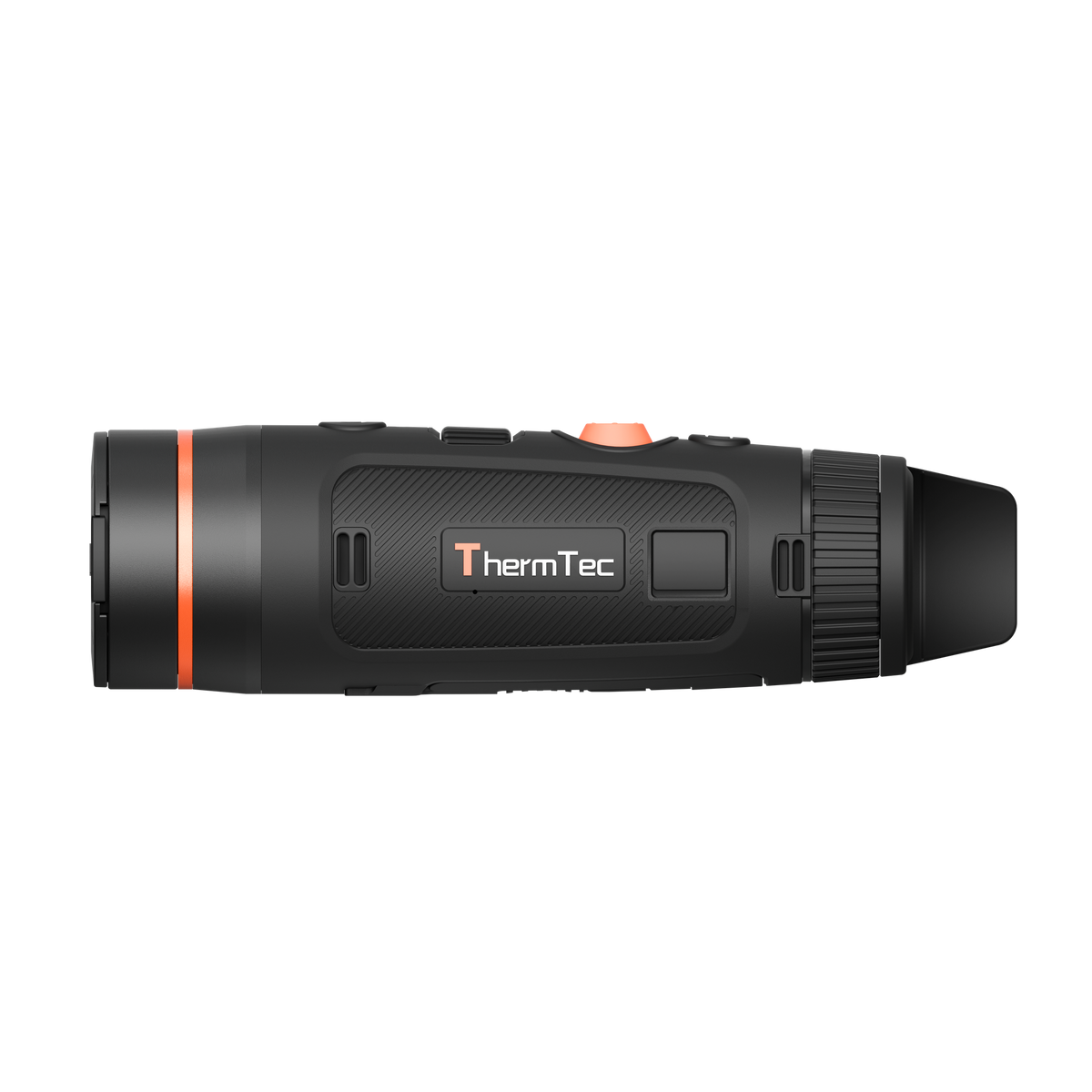 ThermTec Wild 635L Pro thermal monocular, side profile showing the ThermTec logo and long eyecup