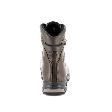 Zamberlan 1004 Hunter Evo GTX RR WL men's hunting boot in Waxed Chestnut, rear view of heel and padded collar