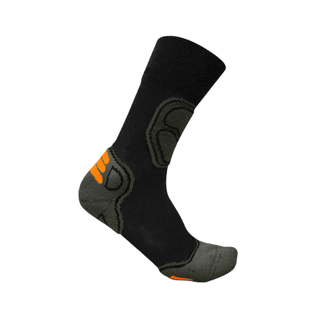 Spika Alpine black adult sock, single side view showing the padded ankle and grey heel zone