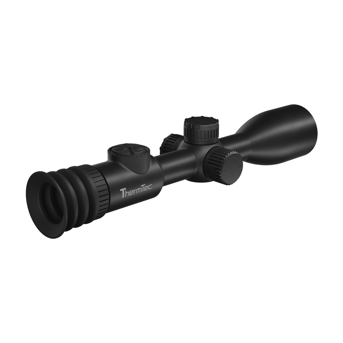 ThermTec IBEX 335L thermal tube scope, rear three-quarter view of eyecup with ThermTec logo
