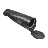 ThermTec Cyclops 635L 3.0 thermal monocular, front three-quarter view with hinged lens cap open