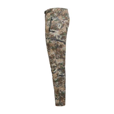 Spika Nomad men's hunting pants in Biarri Camo, side view of the leg and zip pocket