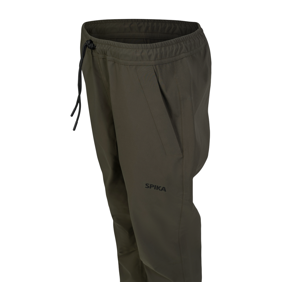 Spika Reign women's pants in Olive Summit, close-up of the waistband, drawcord and hand pocket