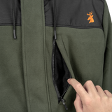 Spika Highpoint men's zip-through jacket in Olive, close-up of the zipped chest pocket opened