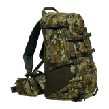 Spika Drover II Pro Pack 25L in Biarri Camo, three-quarter front view with compression straps and hip belt