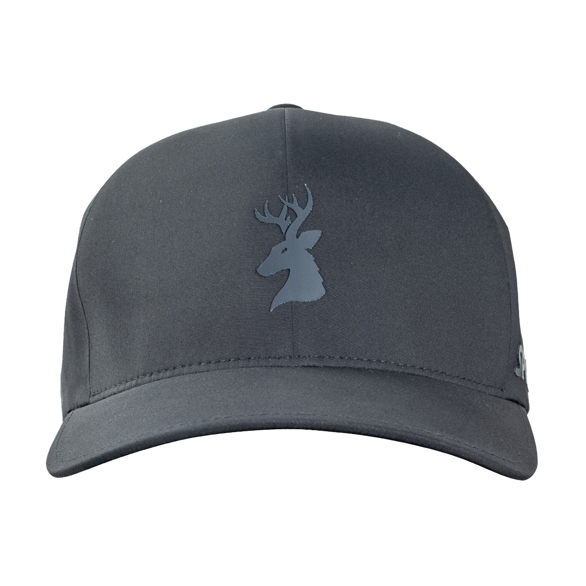 Spika GO Advance Flexfit Delta cap in Black, front view of the tonal stag head logo
