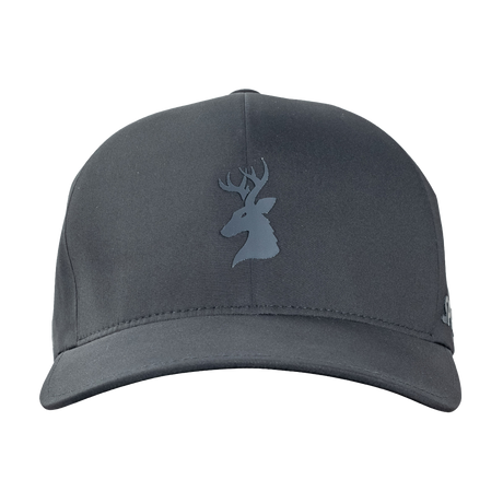 Spika GO Advance Flexfit Delta cap in Black, front view of the tonal stag head logo