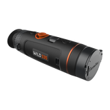 ThermTec Wild 335 thermal monocular, front three-quarter view with the ThermTec lens cap closed