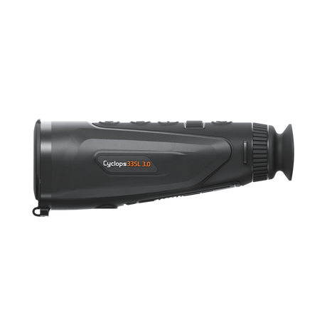 ThermTec Cyclops 335L 3.0 thermal monocular, side profile with Cyclops 335L 3.0 model label