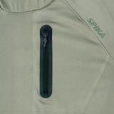 Spika Bandit women's Moss Green hoodie close-up of the zipped chest pocket and tonal Spika logo