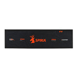 Black Spika bar mat featuring the orange Spika stag logo, Spika Challenger and Hunter logos