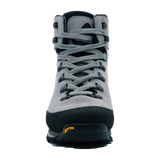 Zamberlan 336 Thyone GTX women's hiking boot in light grey, front view of toe rand and grey laces