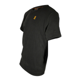 Spika Alpine men's black fleece t-shirt, angled side view showing the sleeve and chest logo