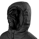 Spika Terra kids' puffer jacket in Black, close-up of the insulated hood and inner lining