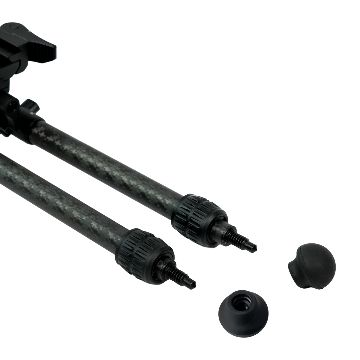 Velocity Carbon Bipod rubber feet removed to show the integrated spike feet