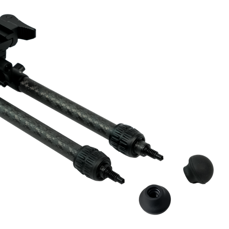 Velocity Carbon Bipod rubber feet removed to show the integrated spike feet