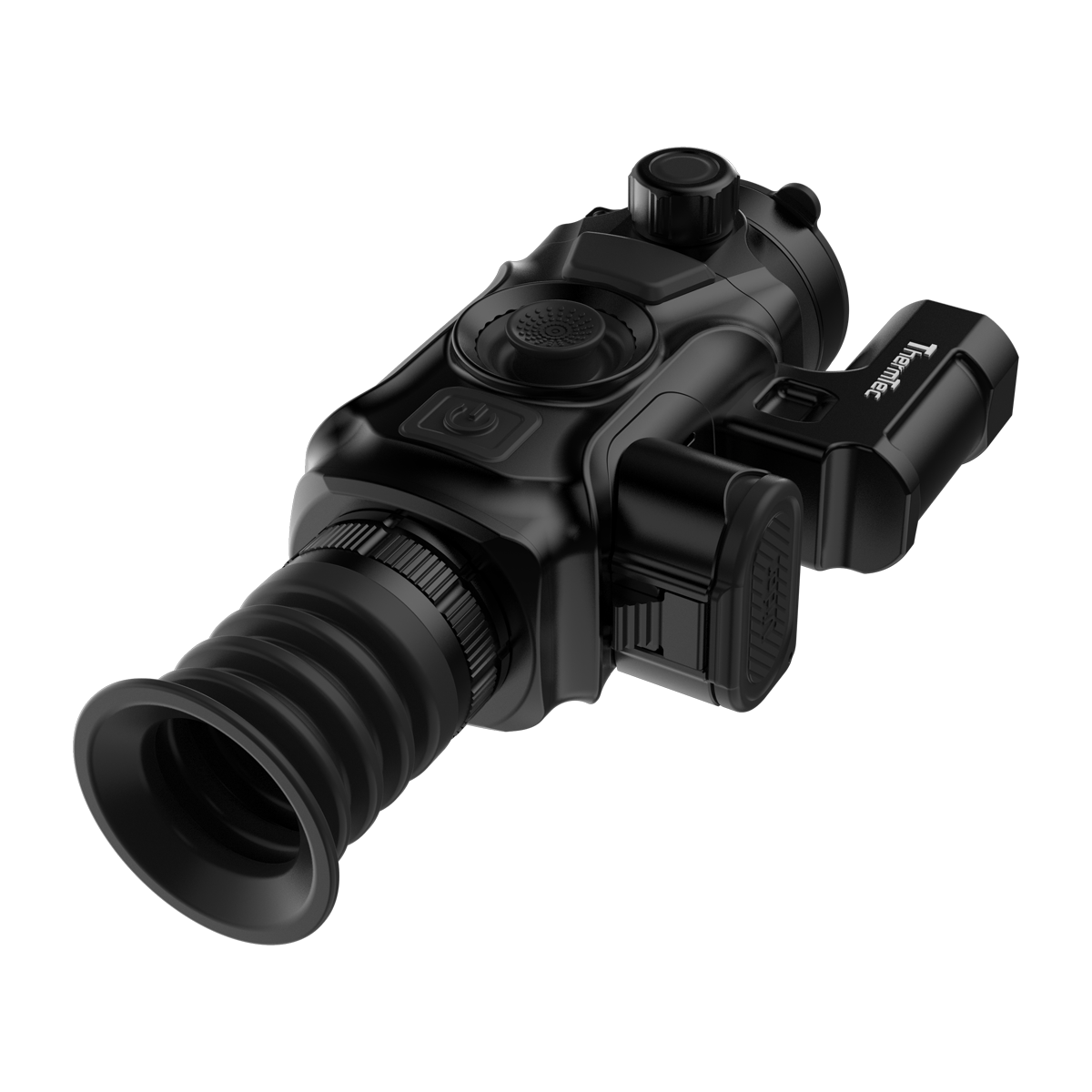 ThermTec Vidar-LRF 335L 2.0 thermal compact scope, rear three-quarter view of eyecup and battery pack