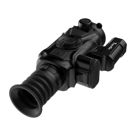 ThermTec Vidar-LRF 335L 2.0 thermal compact scope, rear three-quarter view of eyecup and battery pack