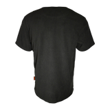 Spika Alpine men's black fleece t-shirt, back view with orange tab on the side seam