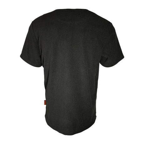 Spika Alpine men's black fleece t-shirt, back view with orange tab on the side seam