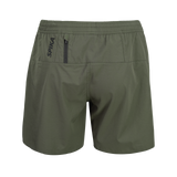 Spika GO Arid men's quick dry shorts in olive, back view with zip pocket and SPIKA logo