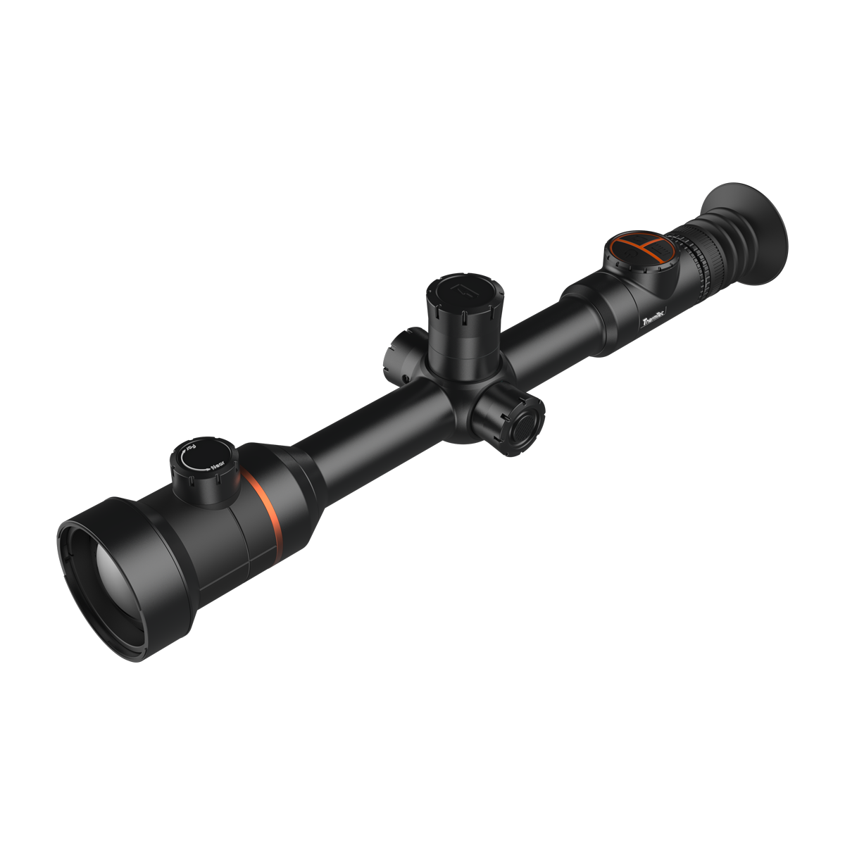 ThermTec Ares 650 2.0 thermal tube scope in black, three-quarter view from objective lens end
