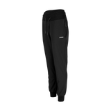 Spika GO Casual women's black jogger pants, three-quarter side view with zip pocket and cuffed ankles