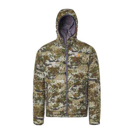 Spika Chase men's Biarri Camo puffer jacket, front view of the quilted body and zip hand pockets
