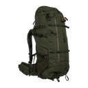 Spika Drover II Hauler 80L pack and frame in Olive Summit, three-quarter front view with side mesh pocket