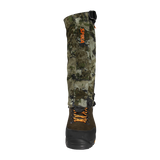 Spika Ranger adult gaiter in Biarri Camo on a hiking boot, straight-on front view
