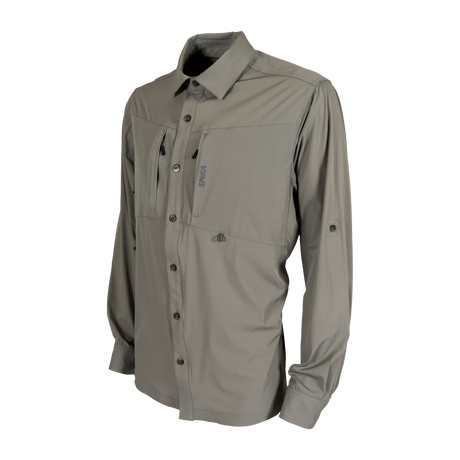 Spika Skipper men's long sleeve shirt in Marine, three-quarter view with roll-up sleeve tabs