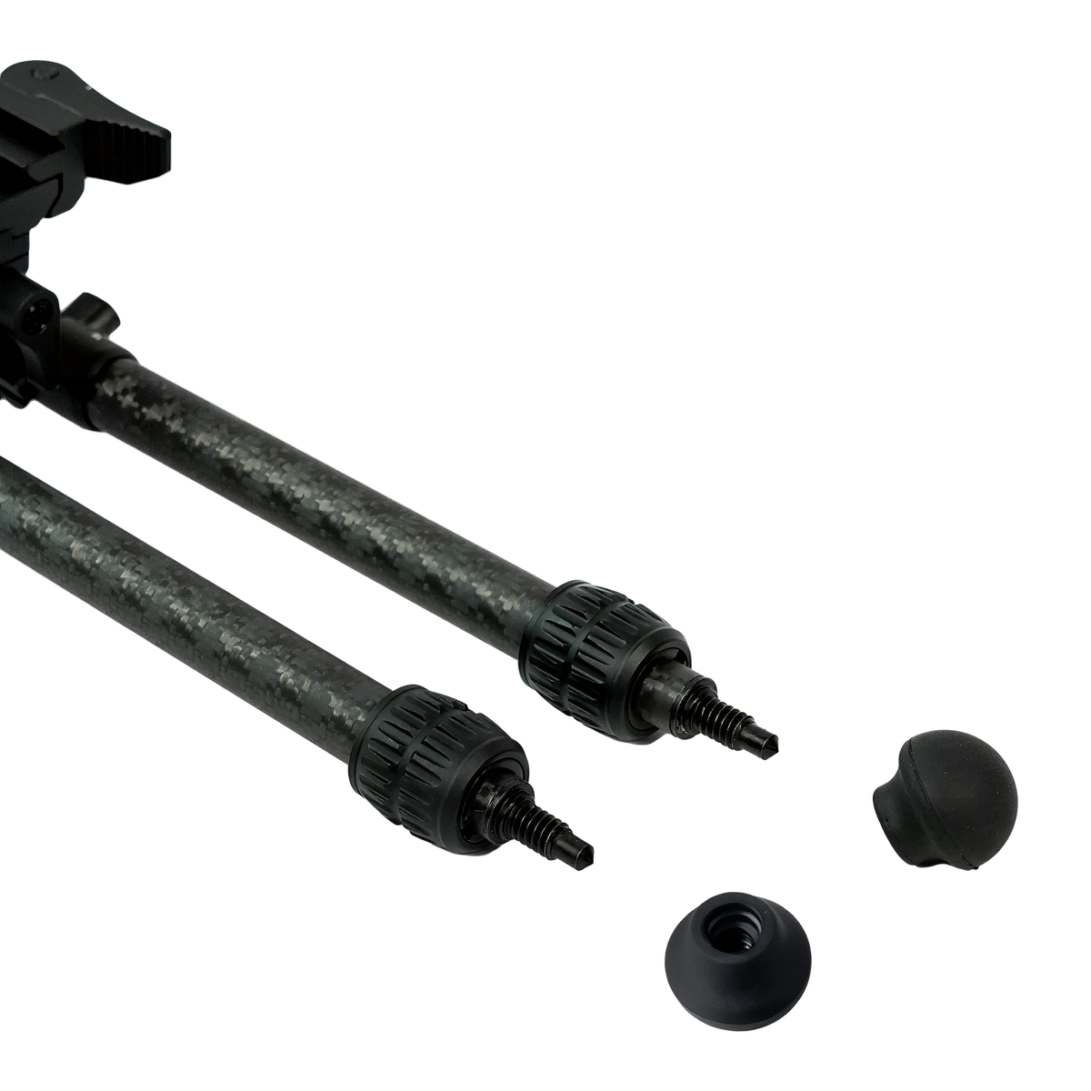 Velocity Carbon Bipod rubber feet removed to show the integrated spike feet