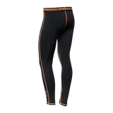 Spika ThermaFlow men's thermal pants in Black, back view with orange Spika waistband