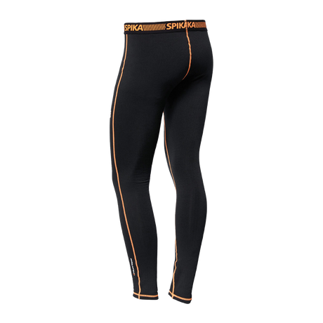 Spika ThermaFlow men's thermal pants in Black, back view with orange Spika waistband