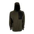 Spika men's microfleece hoodie in Olive Summit, front view with black zip chest pocket panel