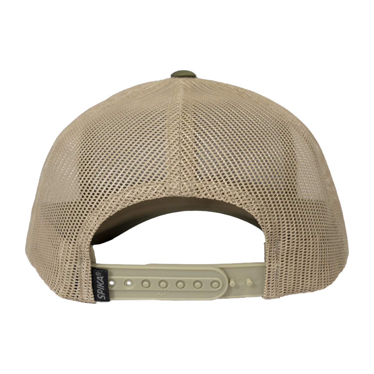 Spika Urban Waypoint trucker cap in Olive/Tan, rear view of tan mesh and snapback strap