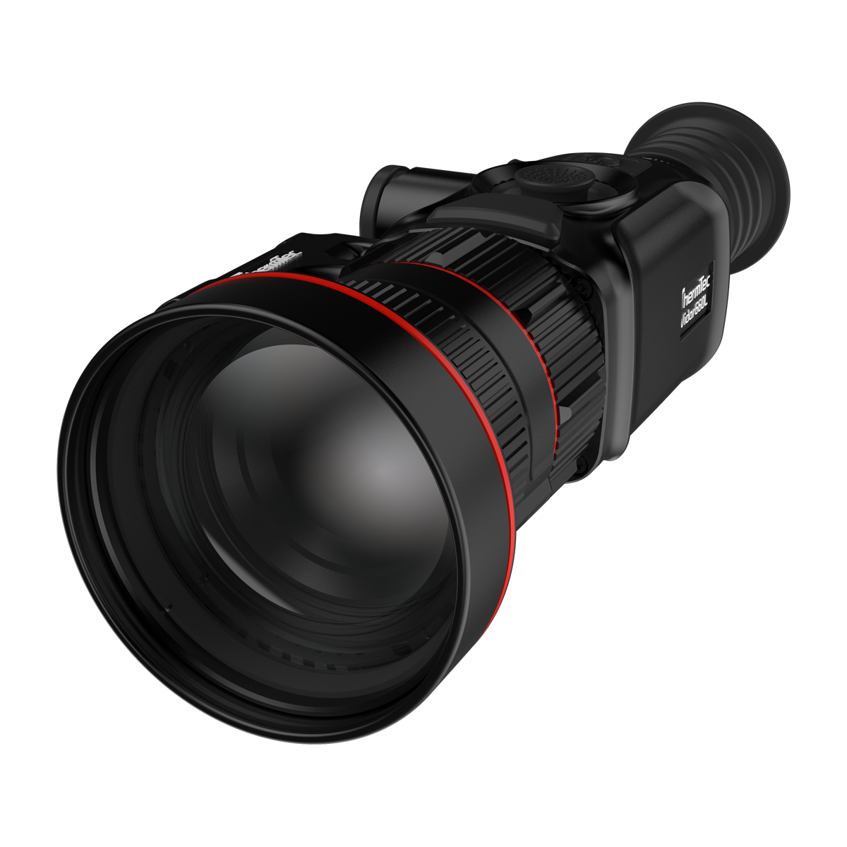 ThermTec Vidar-LRF 660L 2.0 thermal compact scope, low front three-quarter view of the wide objective lens