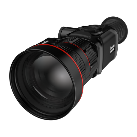 ThermTec Vidar-LRF 660L 2.0 thermal compact scope, low front three-quarter view of the wide objective lens