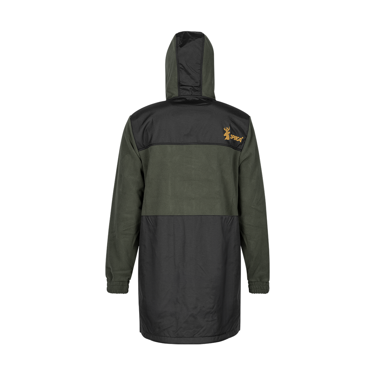 Spika Highpoint men's zip-through jacket in Olive, back view with black panels and Spika logo