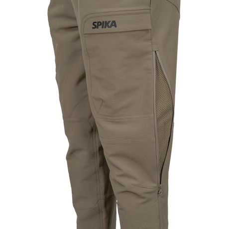 Spika Recon men's pants in Tan, close-up of zipped side leg vent with mesh lining