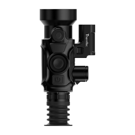 ThermTec Vidar-LRF 650L 2.0 thermal compact scope, top-down view of controls and rangefinder, cap off