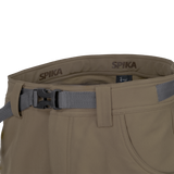 Spika Recon men's pants in Tan, close-up of Spika-branded waistband with grey webbing belt