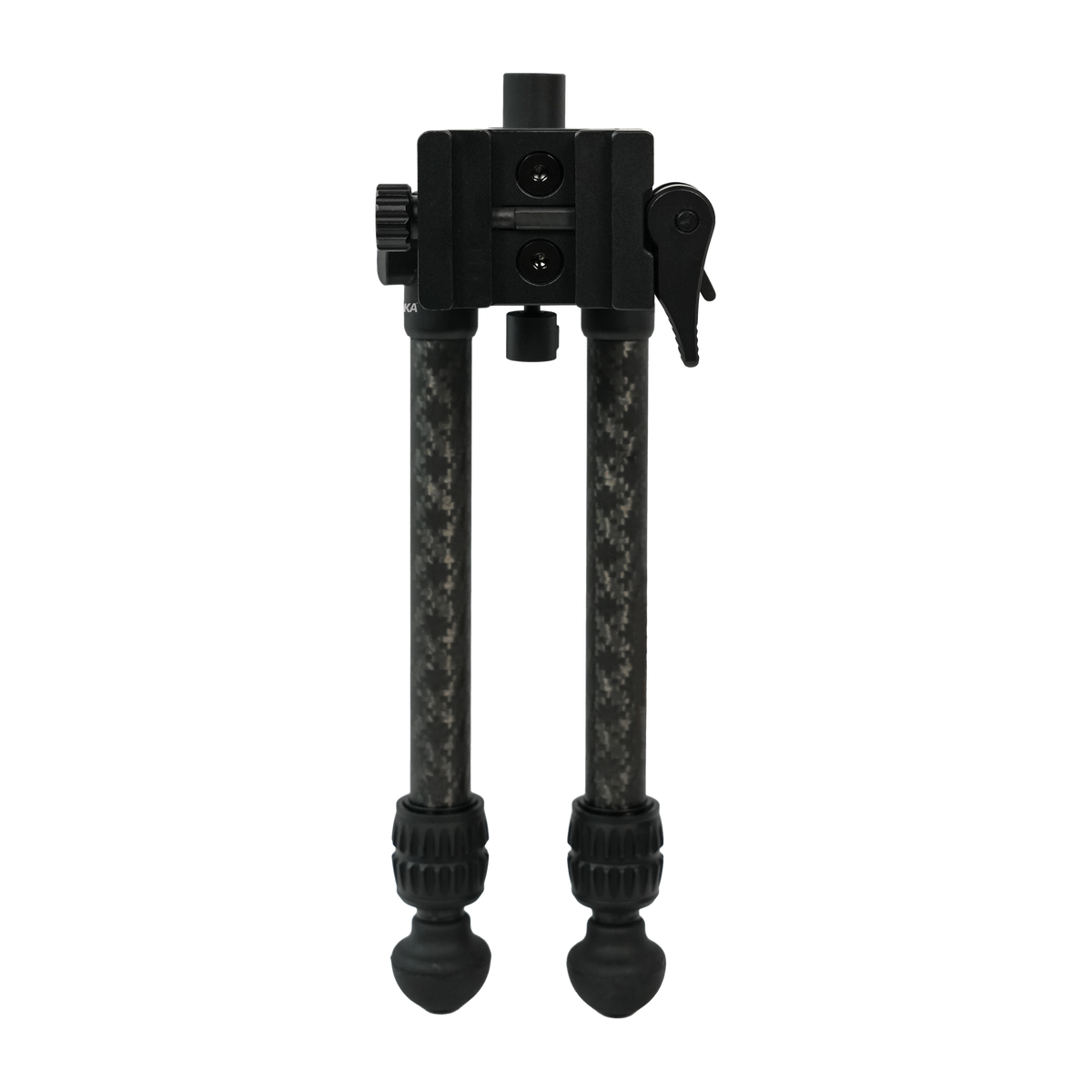 Spika Velocity Carbon Bipod 3-12in viewed from the front of the mount, legs together