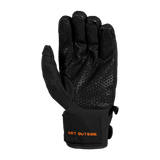 Spika Arctic men's black glove, palm view with silicone grip pattern and orange Get Outside print