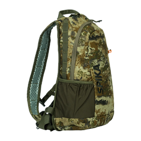 Spika Drover II Hydro Pack 15L in Biarri Camo, three-quarter front view with side mesh pocket and Spika logo