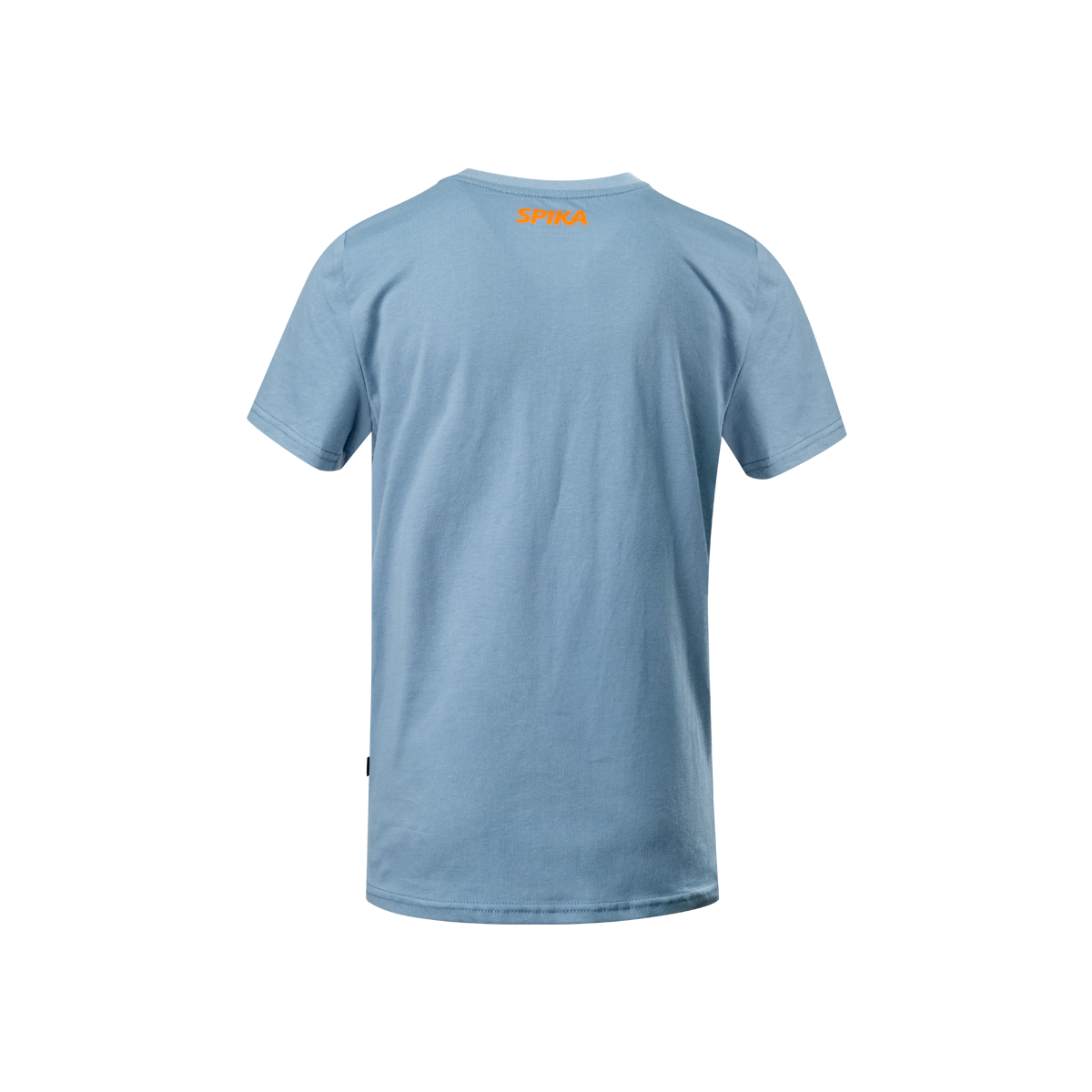 Spika GO Rogue kids' T-shirt in blue, back view with small orange SPIKA logo below the neck
