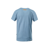 Spika GO Rogue kids' T-shirt in blue, back view with small orange SPIKA logo below the neck
