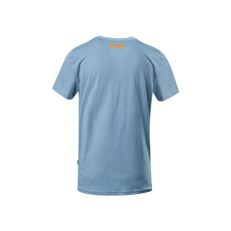 Spika GO Rogue kids' T-shirt in blue, back view with small orange SPIKA logo below the neck