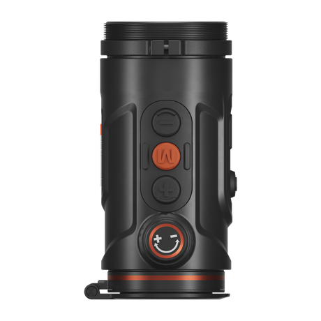 ThermTec Hunt Pro 335 thermal clip-on, top-down view of buttons and rotary dial